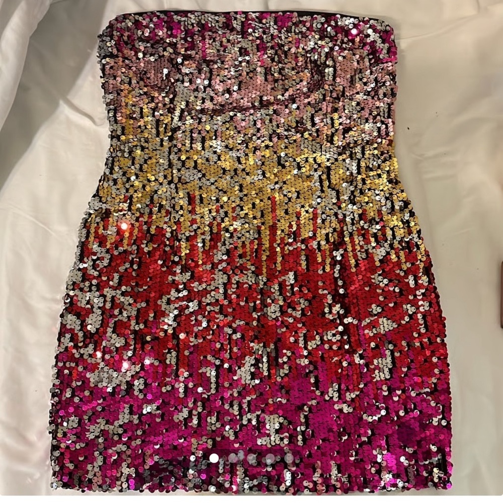 Ombré Sequin Strapless Mini Dress - never been worn